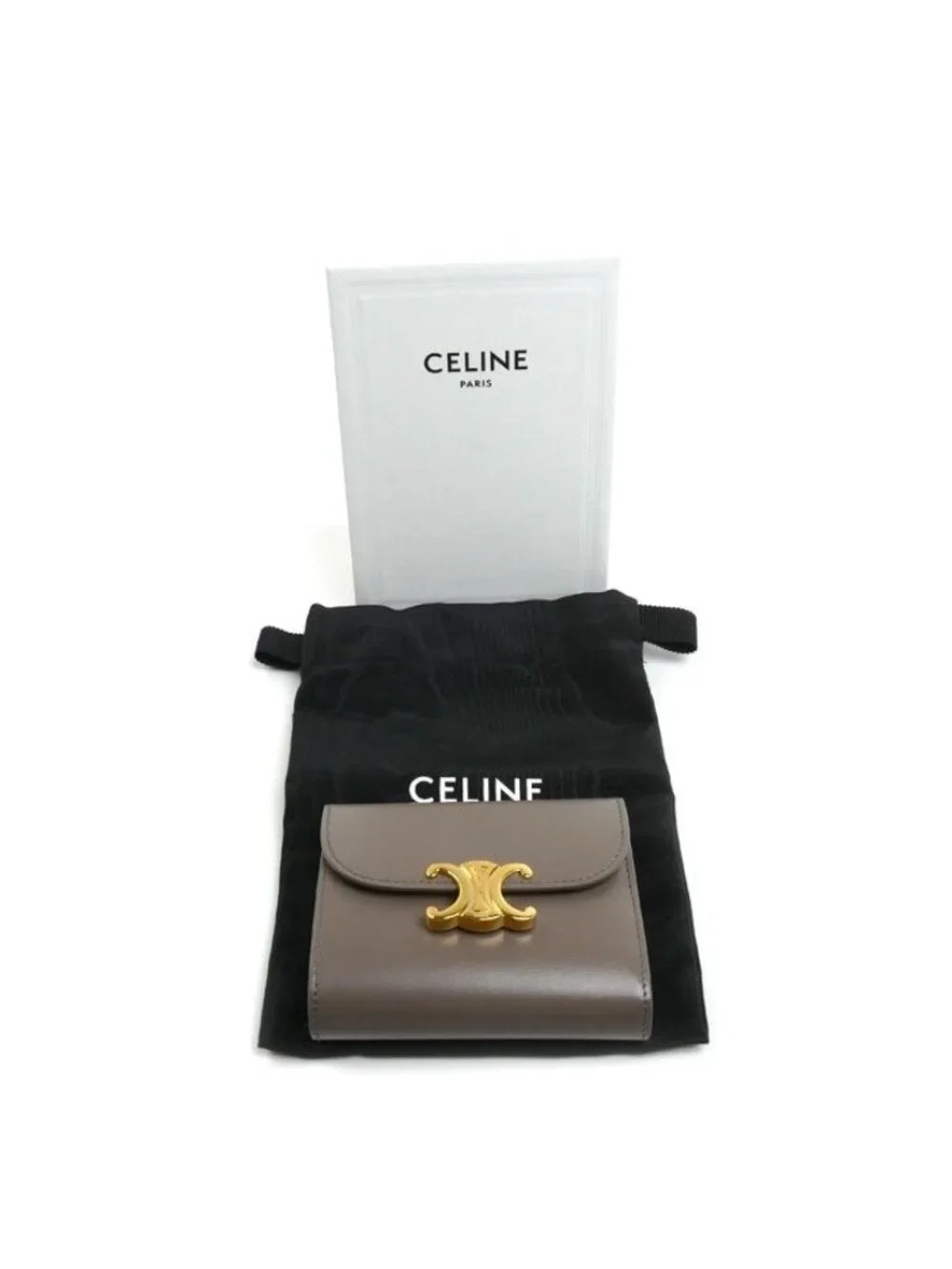 Celine Triomphe Small Full Flap Wallet Trifold Pebble